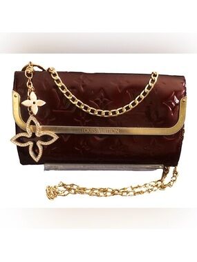 Louis Vuitton Sarah Wallet Rossmore Rouge Fauviste Vernis Portefeuille Gold Trim